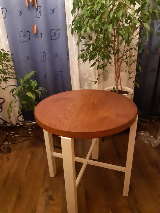 Stół Stolik okrągły biały z naturalnym blatem 70 cm