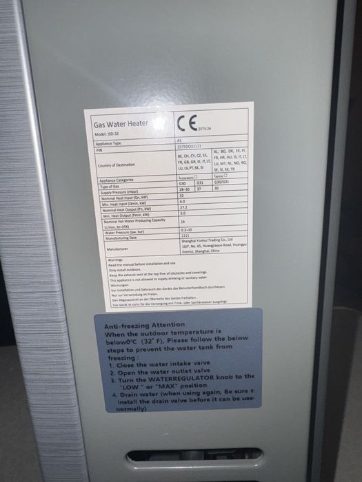 Gazowy Podgrzewacz do Wody LPG 12L Nowy