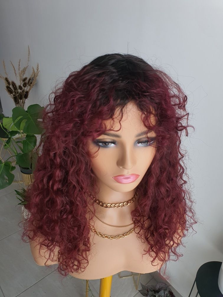 Peruka z włosów naturalnych loki loczki afroloki 45 cm grzywka