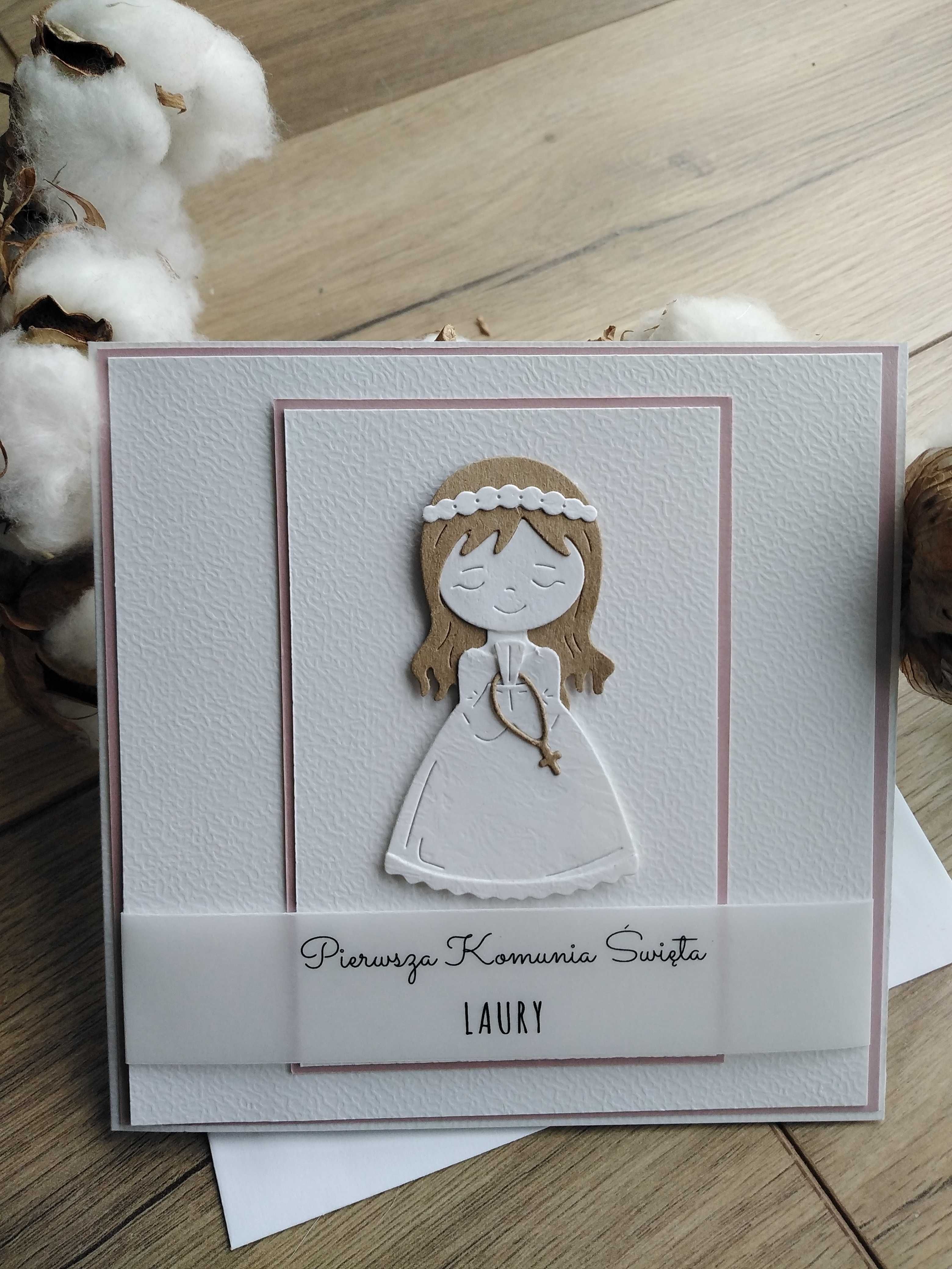 Kartka na Pierwszą Komunię Świętą. Ręcznie robiona. Personalizowana