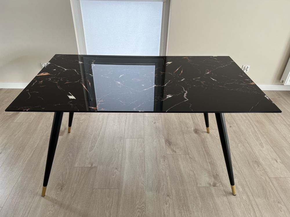 Szklany Stół z efektem marmuru 140x80 Podwójne Szkło hartowane