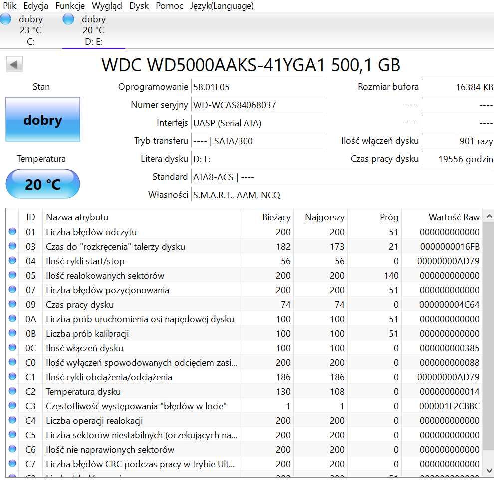 Dysk 500 GB Western Digital WD HDD system Linux Fedora 39 3.5 cala