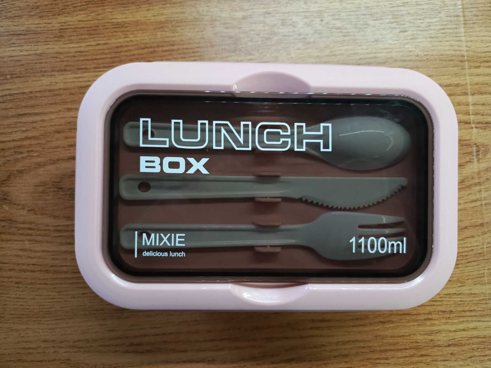Śniadaniówka pojemnik na jedzenie 1100ml różowy lunch box ze sztućcami
