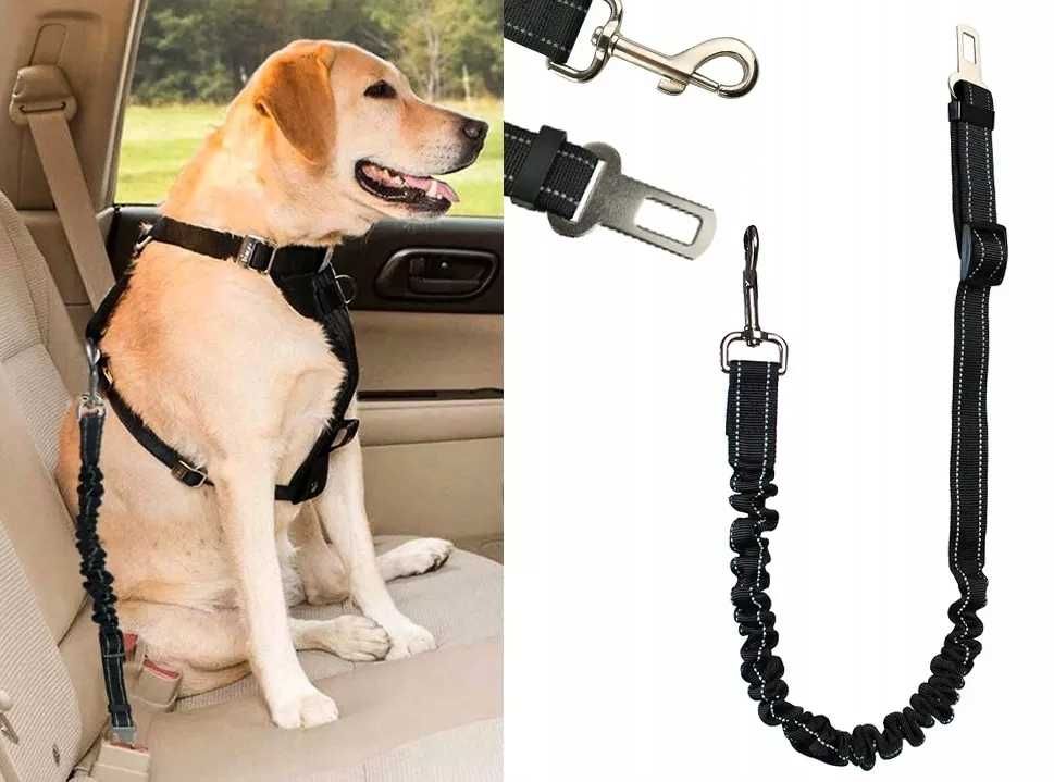 Smycz pas do samochodu dla psa regulowana mocna elastyczna uniwersalna