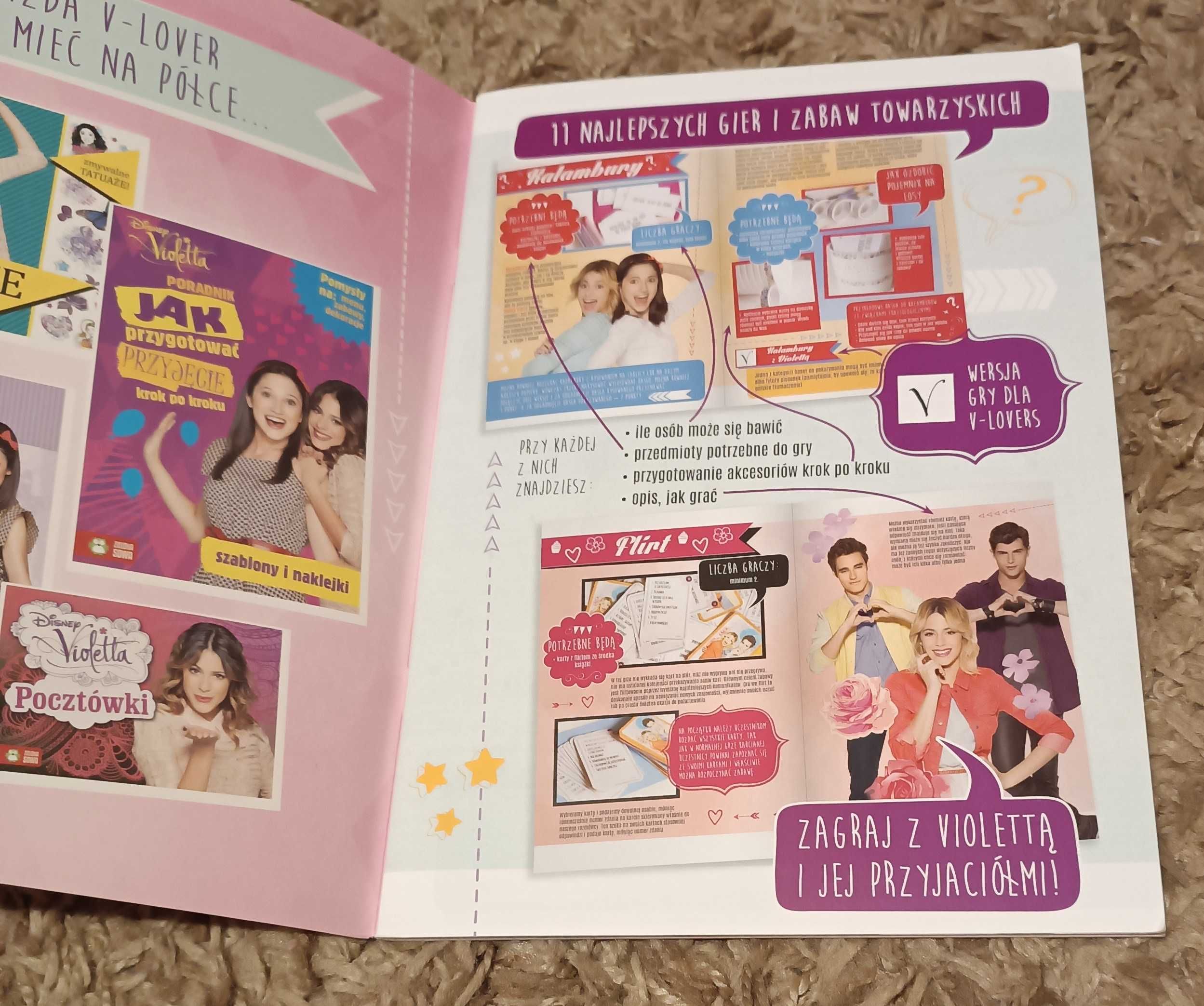Violetta Gry i zabawy towarzyskie + 36 kart Flirtu + naklejki