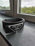 Cinto Prada couro saffiano preto com fivela logo – original + recibo