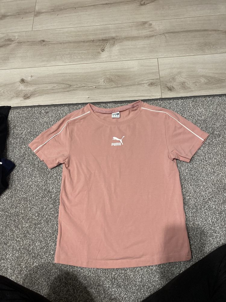 Bluzka puma tshirt sportowa różowa logo z lampasami krótki rękaw xs S