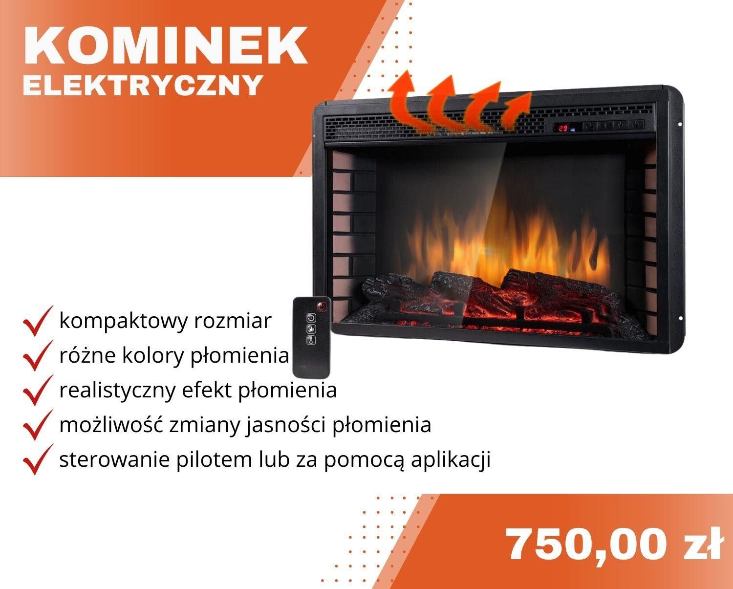 Kominek elektryczny do zabudowy, kominek wolnostojący. Kominki