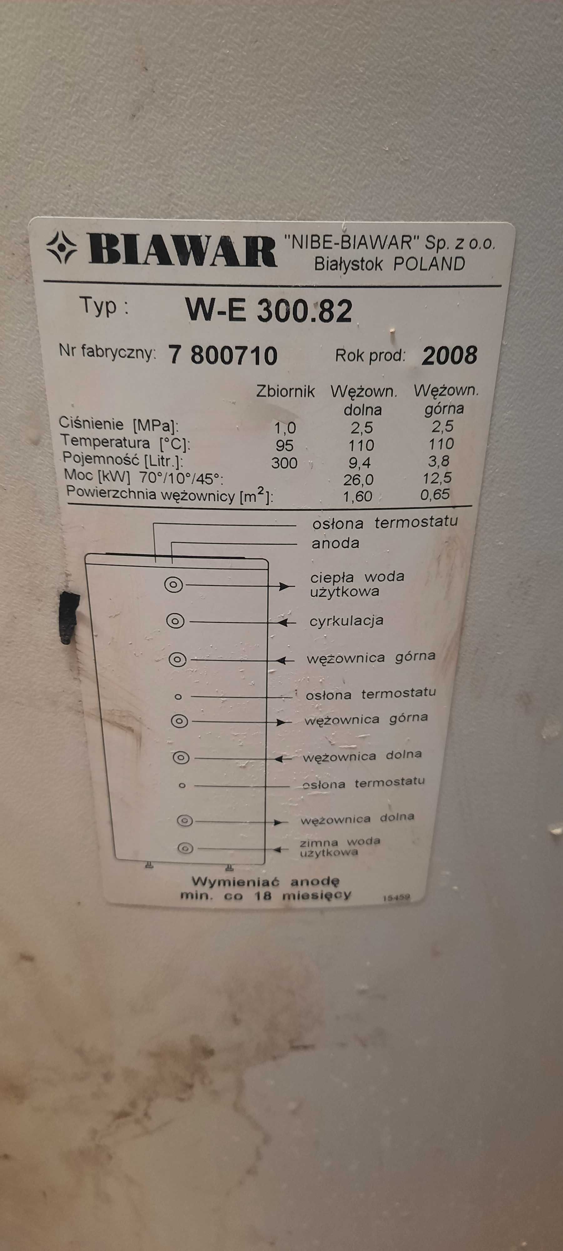 Bojler Biawar W-E 300.82, dwie wężownice,300 l