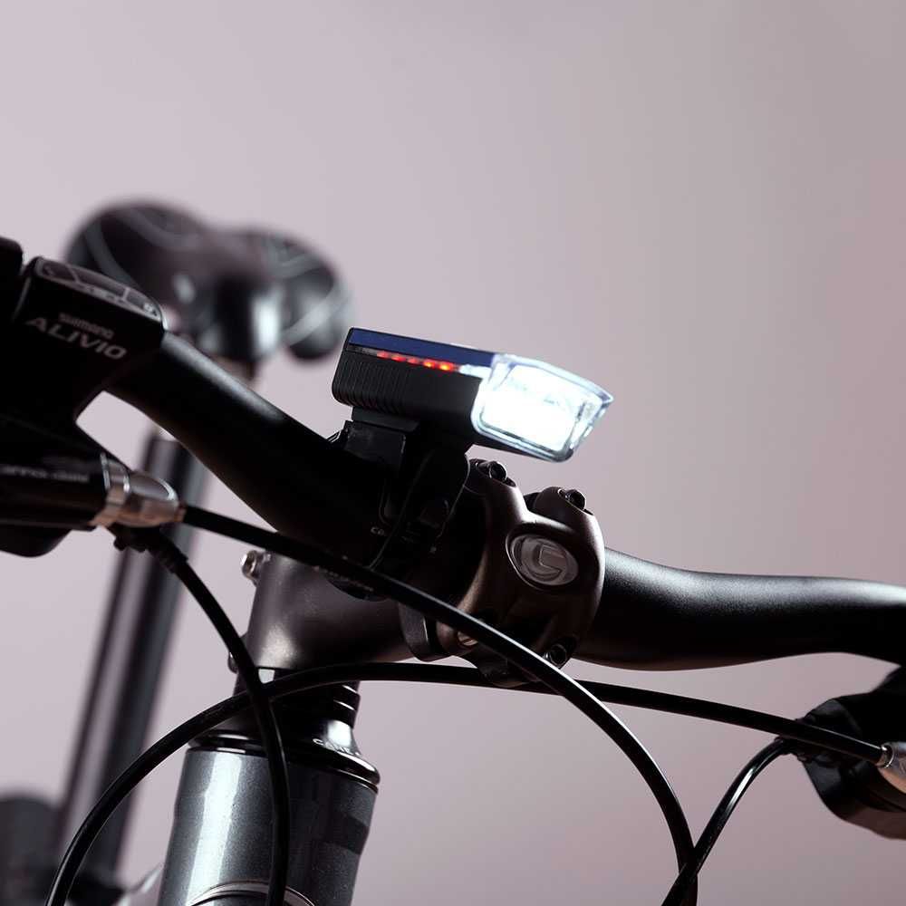 Lanterna de Bicicleta Solar LED 2 Níveis + Bateria Instantânea Usb
