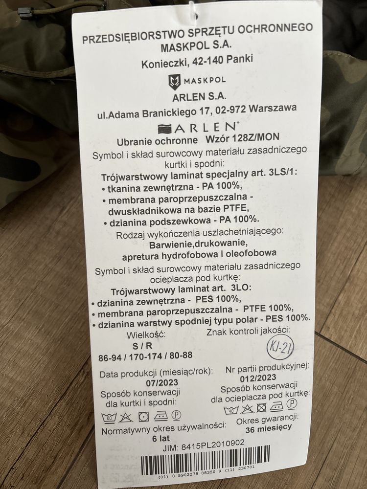 Ubranie Ochronne gore-tex komplet wzór 128 Z
