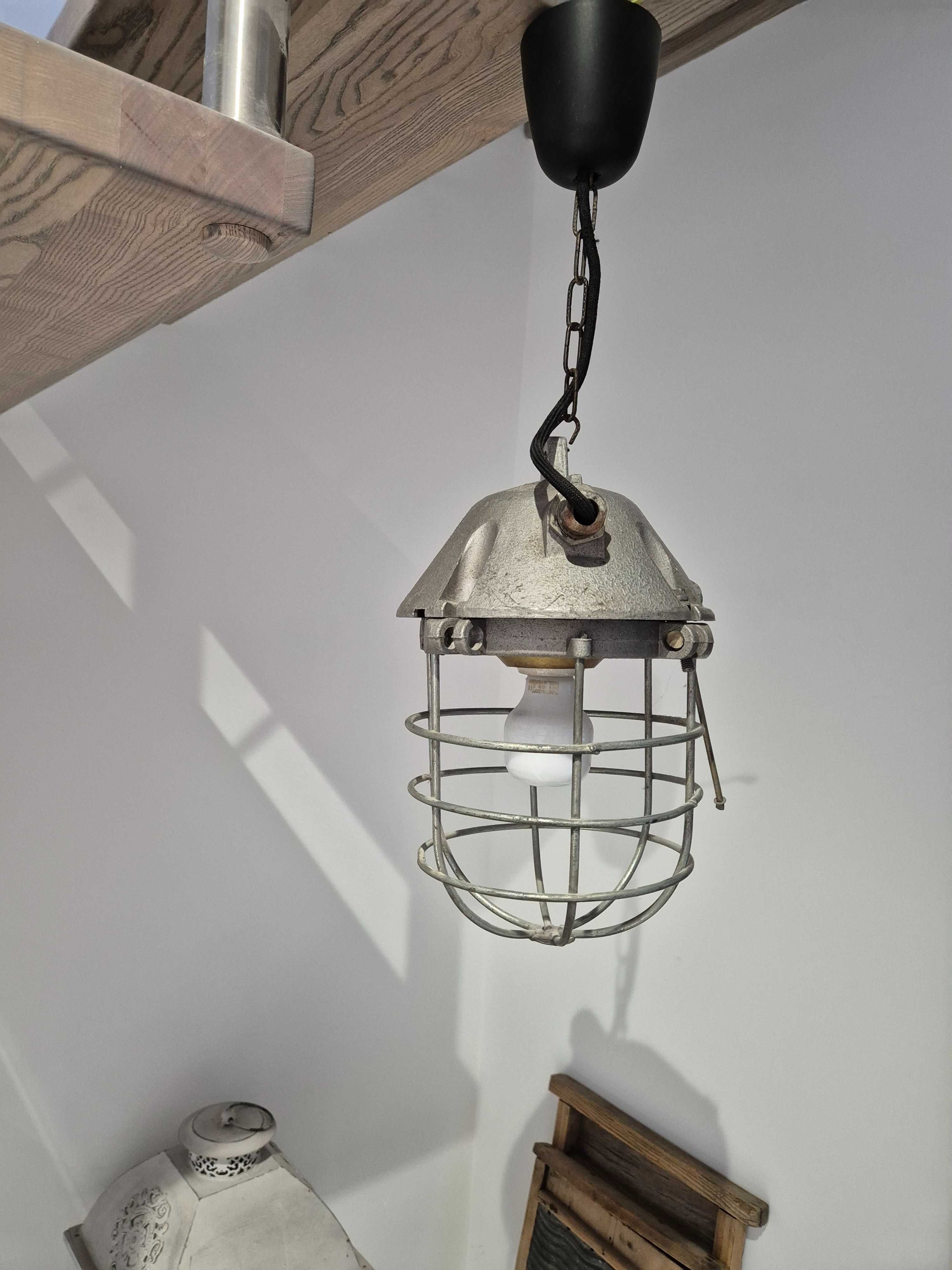 Stara lampa PRL Loft Retro Vintage Industrial wisząca klosz szklany