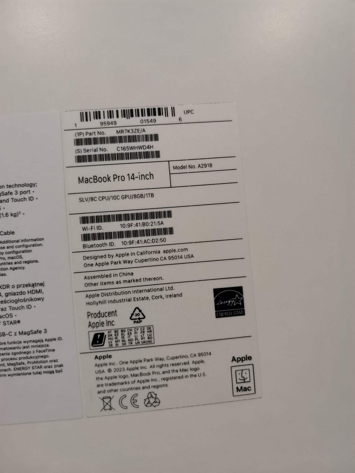 Apple MacBook Pro - M3 | 14,2'' | 8GB | 1TB | Mac OS | Srebrny