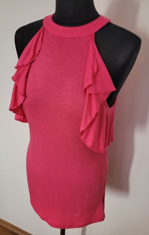 Orsay nowa różowa bluzka bez rękawów falbanki zakryty dekolt S(38)