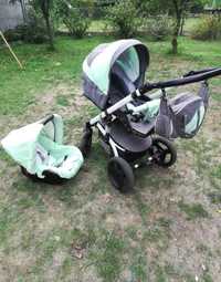 Wózek dziecięcy dla niemowlaka 3w1 miętowy szary