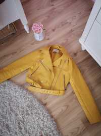 Ramoneska żółta kurtka krótka damska Ala skórzana musztardowa M