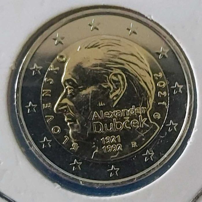 2 Euros de 2021 da Eslováquia, 100º Aniv do Nascimento de Alex. Dubček