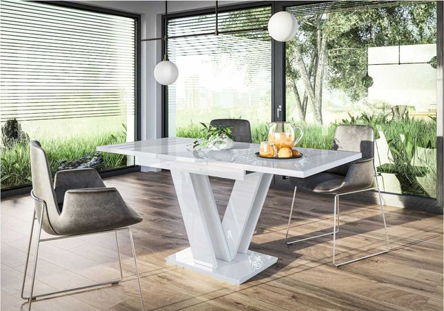 Stół rozkładany 120-160 cm biały połysk nowoczesny stół do salonu