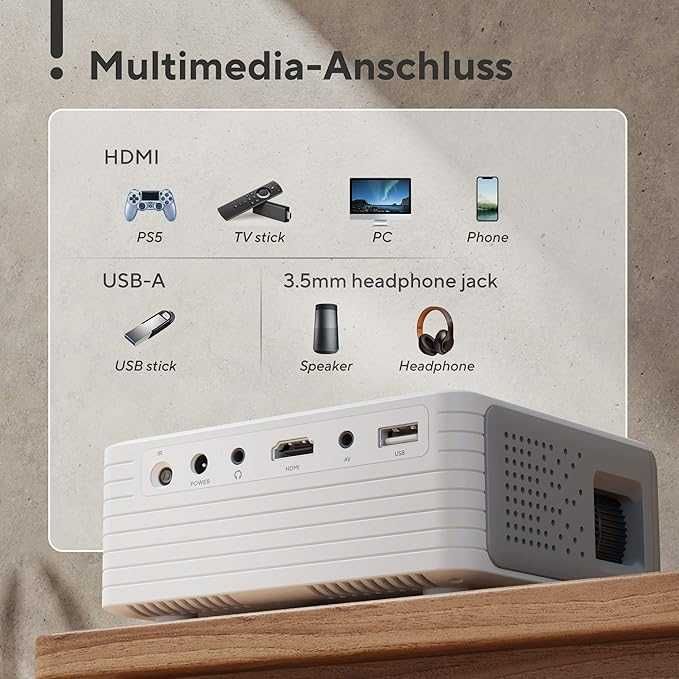 AKIYO O1 Mini rzutnik Full HD, iOS, Android, 10000 lumenów