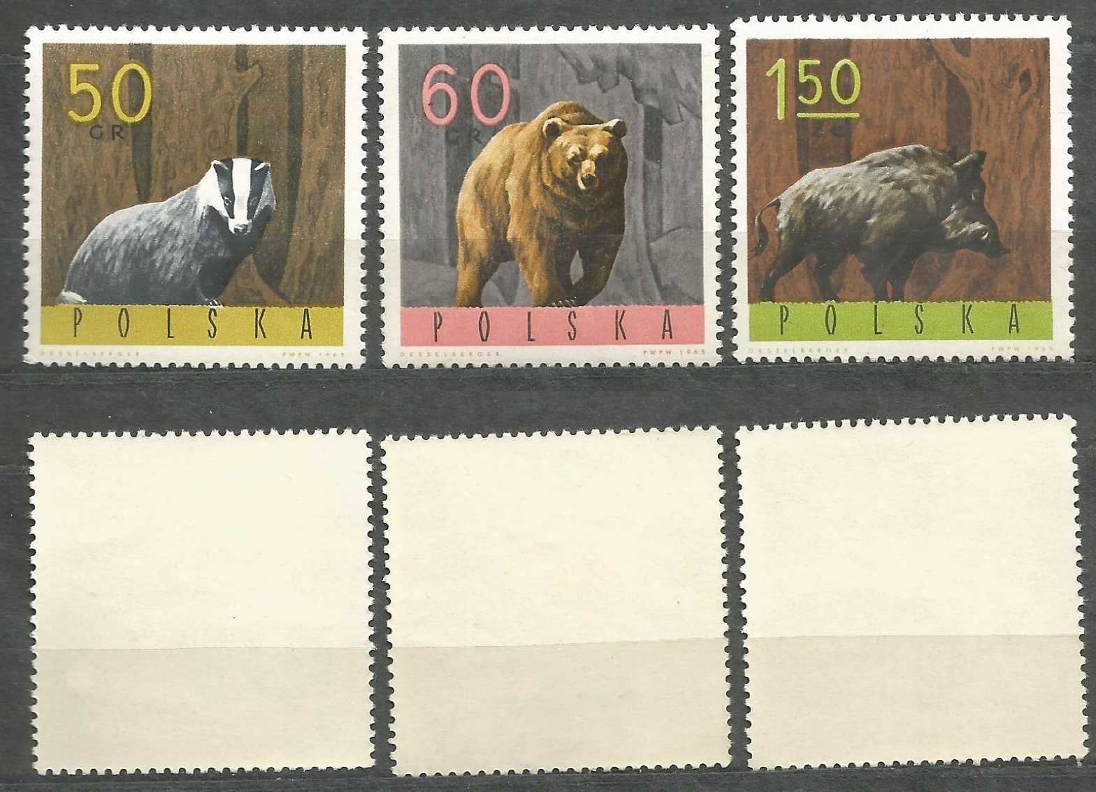 Znaczki seria: Zwierzęta leśne FI 1486 – 1494 stan** 1965 r.