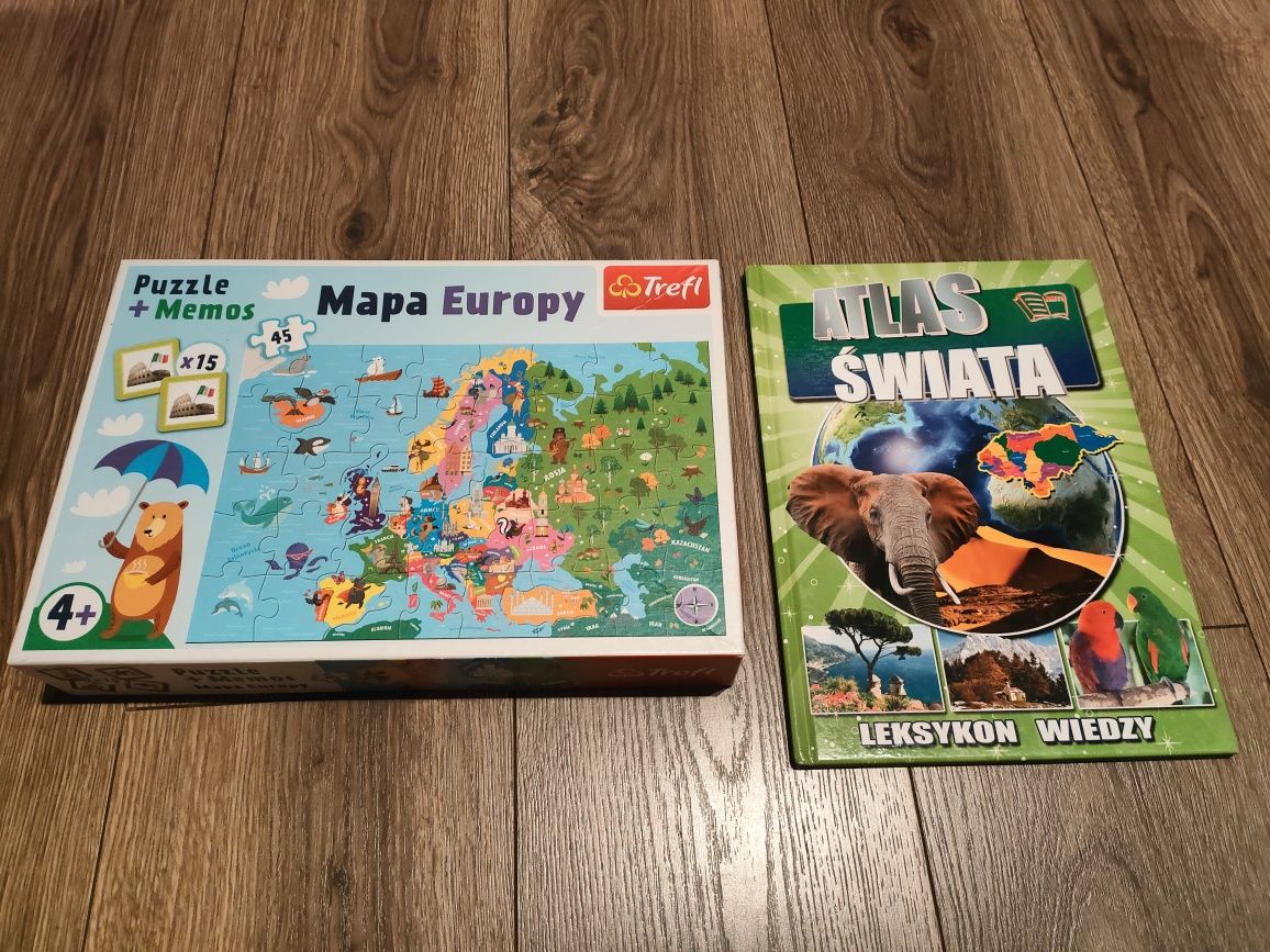 Puzzle mapa Europy i Atlas Świata dla dzieci