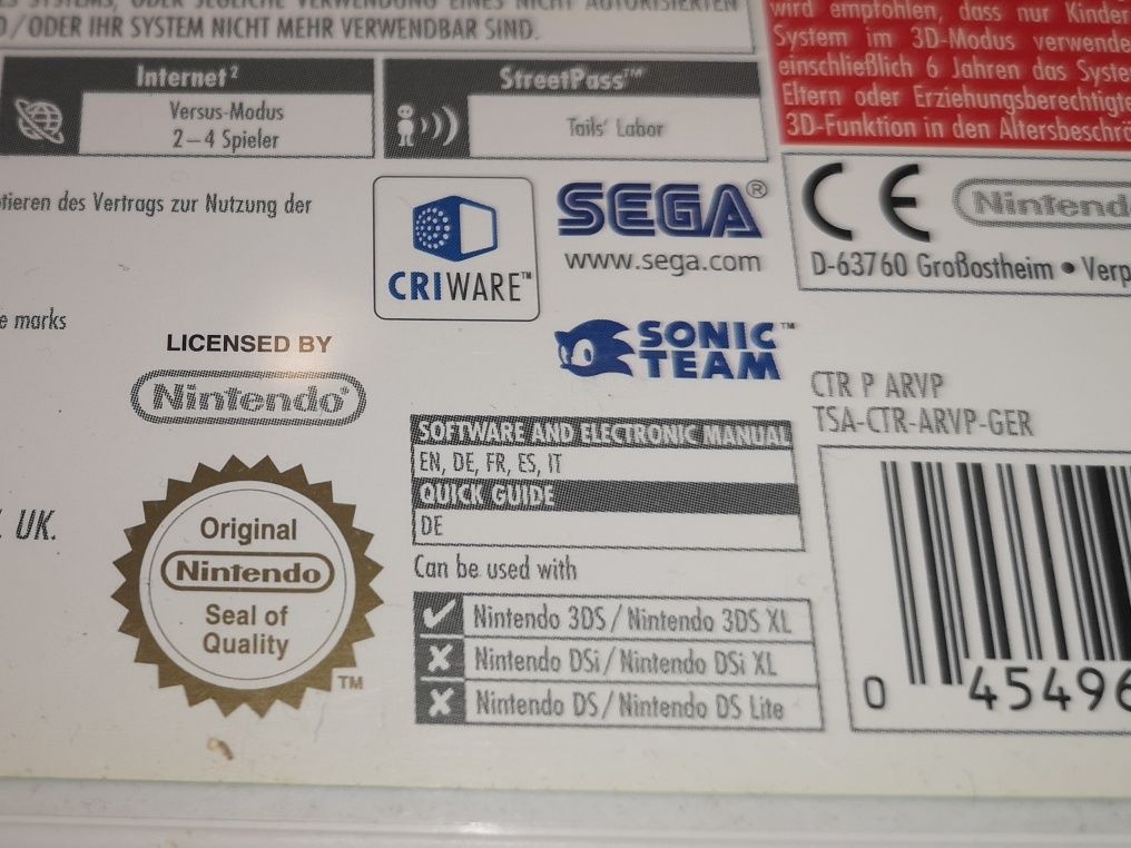 Sonic Lost World 3DS 2DS Nintendo gra ANG (komplet) rzadkość na rynku