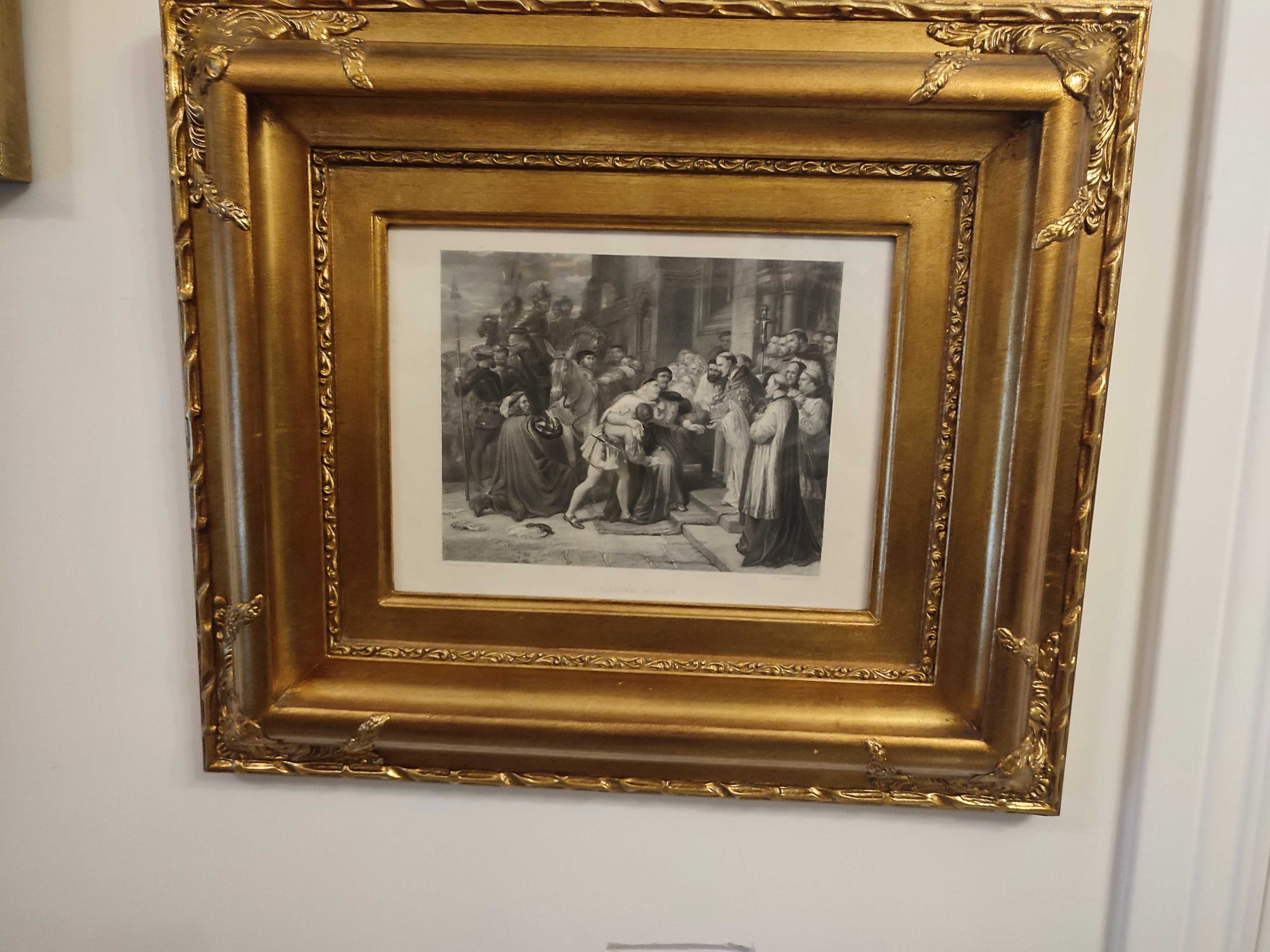 Quadro moldura dourada folha de ouro gravura preto e branco