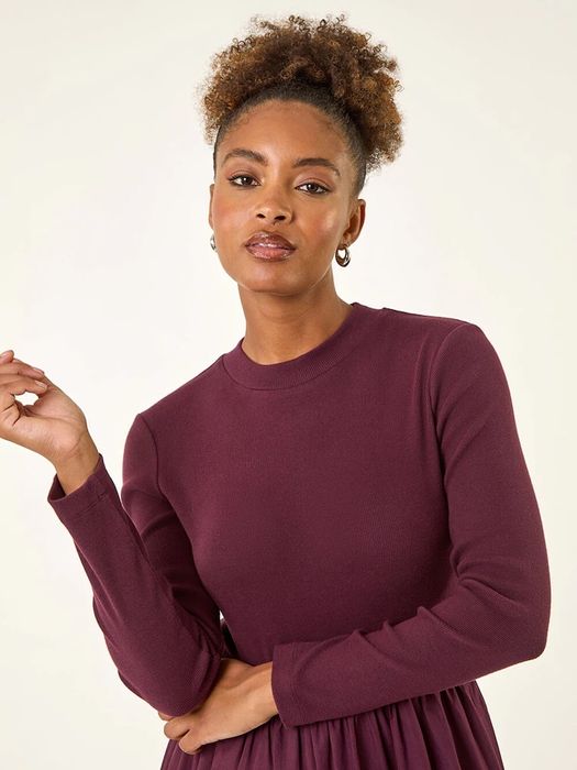 Длинное платье с рукавами свободное платье на осень бордова сукня міді