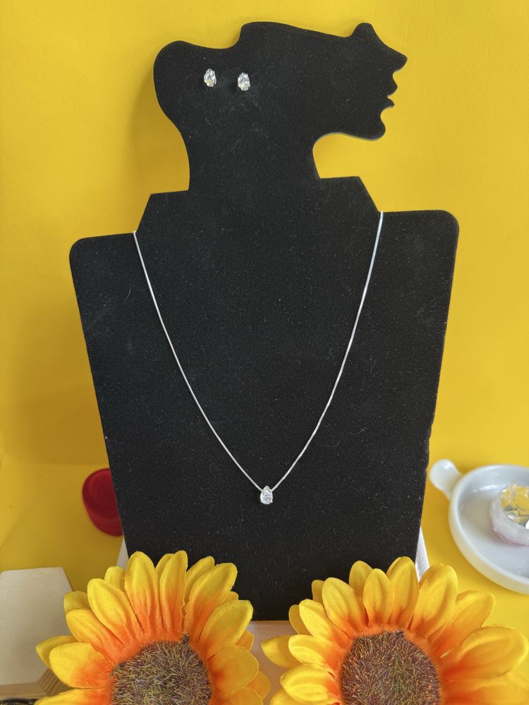 Conjunto gota pedra zirconia folheado a prata