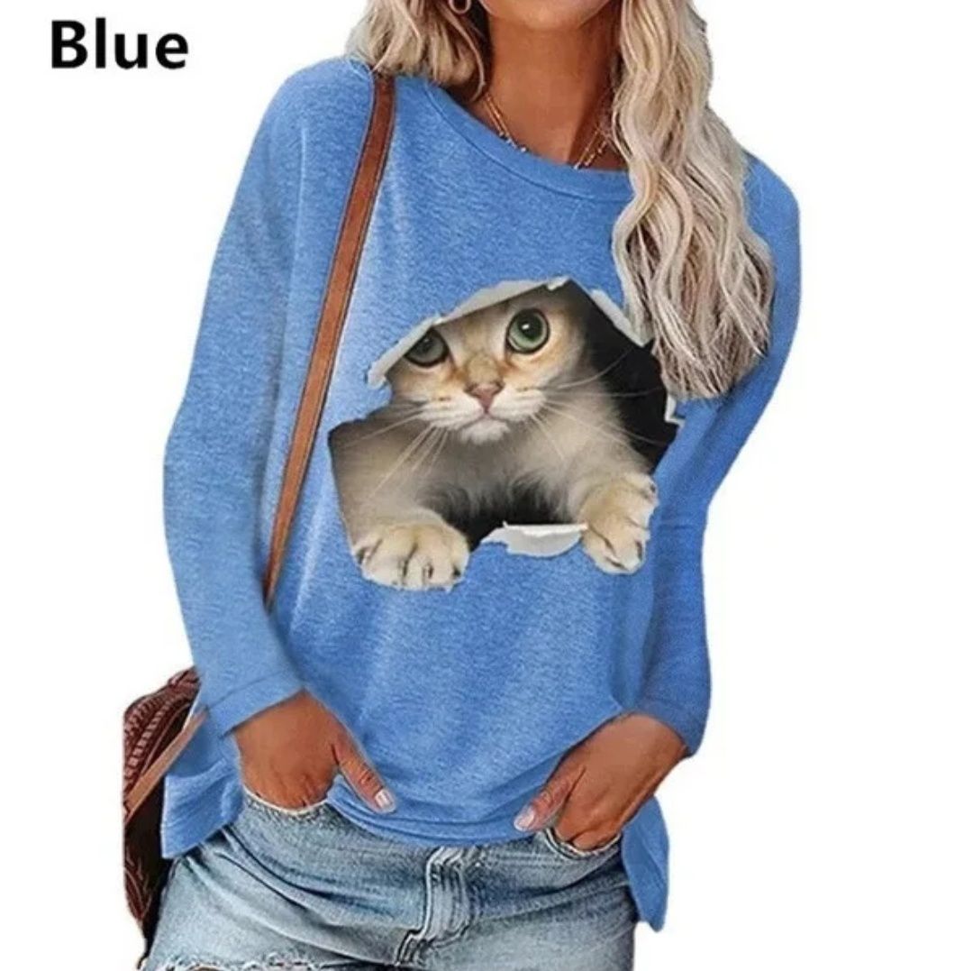 Bluzka koszulka błękitna z kotkiem 3D rozmiar M stan idealny