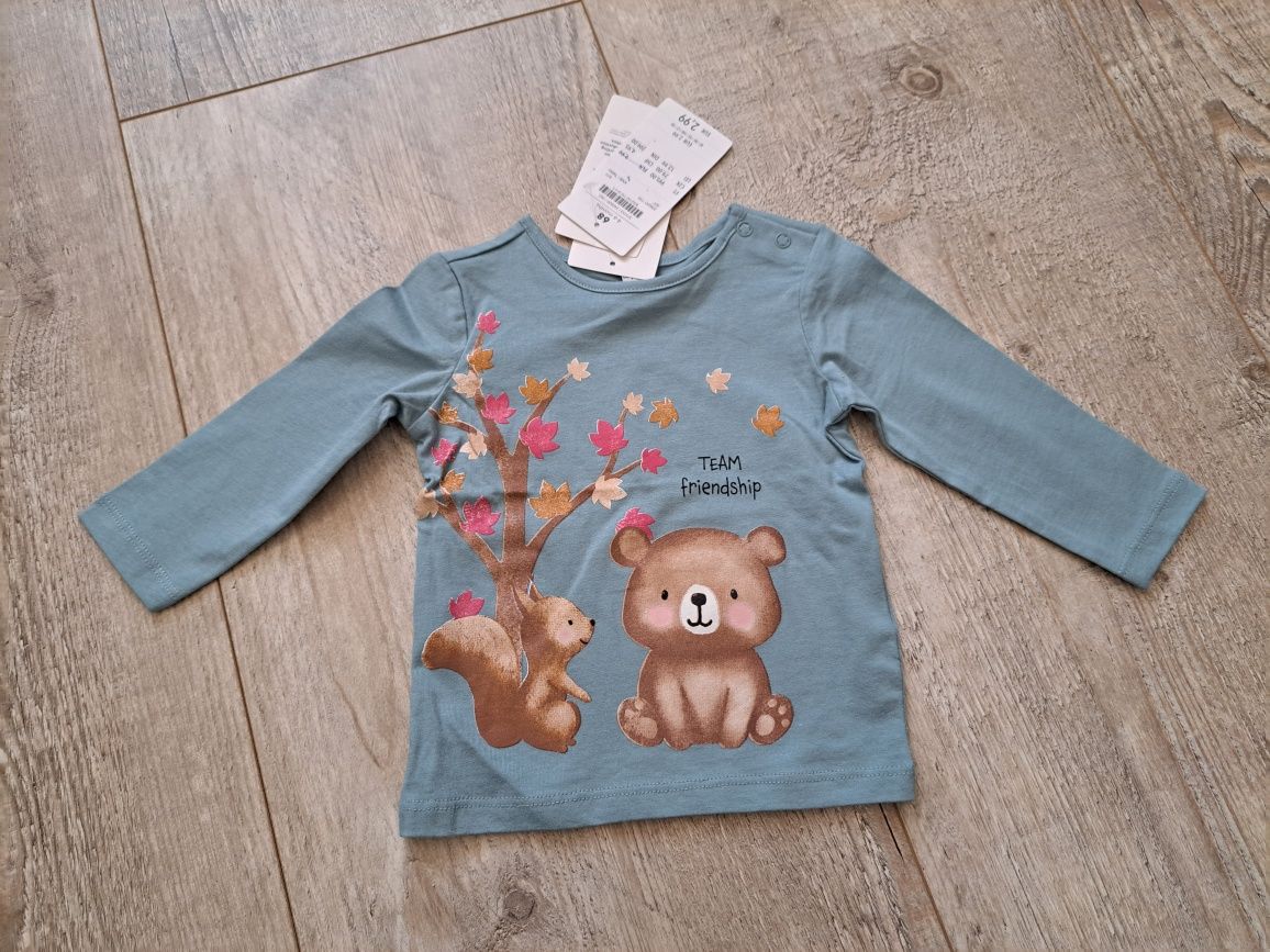 T-shirt/ bluzka niemowlęcą dł  rękaw,  Miś, wiewiórka - rozm 68
