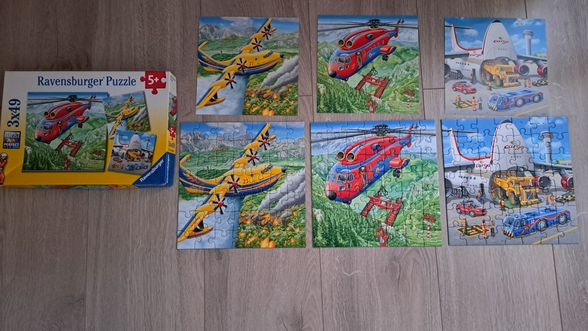 Zestaw puzzli 5+ Psi Patrol oraz puzzle z samolotami i helikopterem