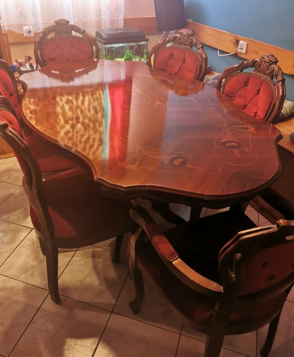 Stół owalny +6 krzeseł Ludwik Filip