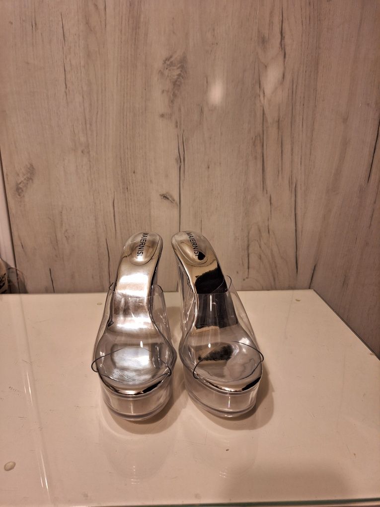 Wysokie buty na słupku transparentne / srebrne