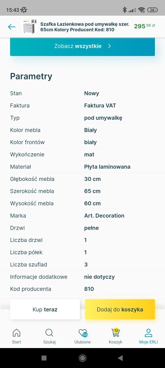 Szafka łazienkowa pod umywalkę nablatowa