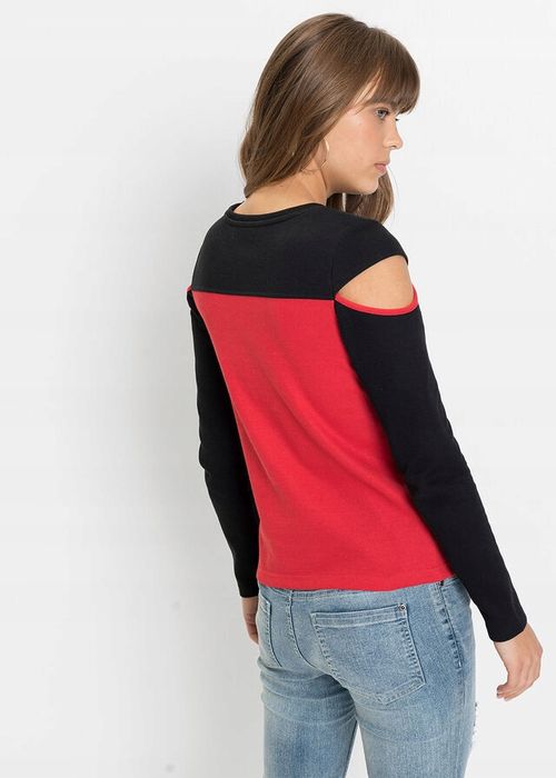 B.P.C czerwonoczarna bluzka z wycięciami ^40/42