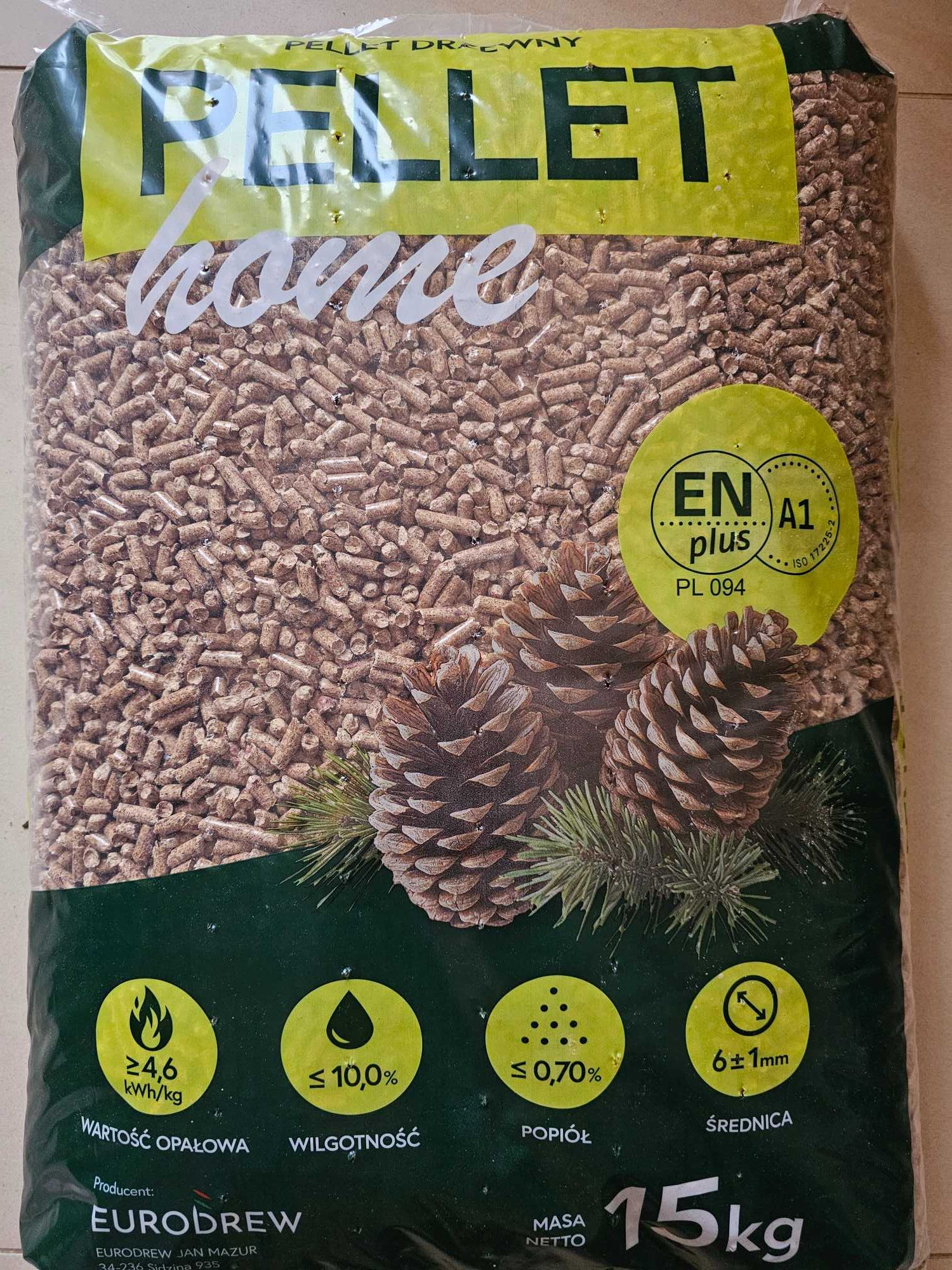 Pellet drzewny, pelet certyfikowany A1, Enplus 15kg. Transport gratis!