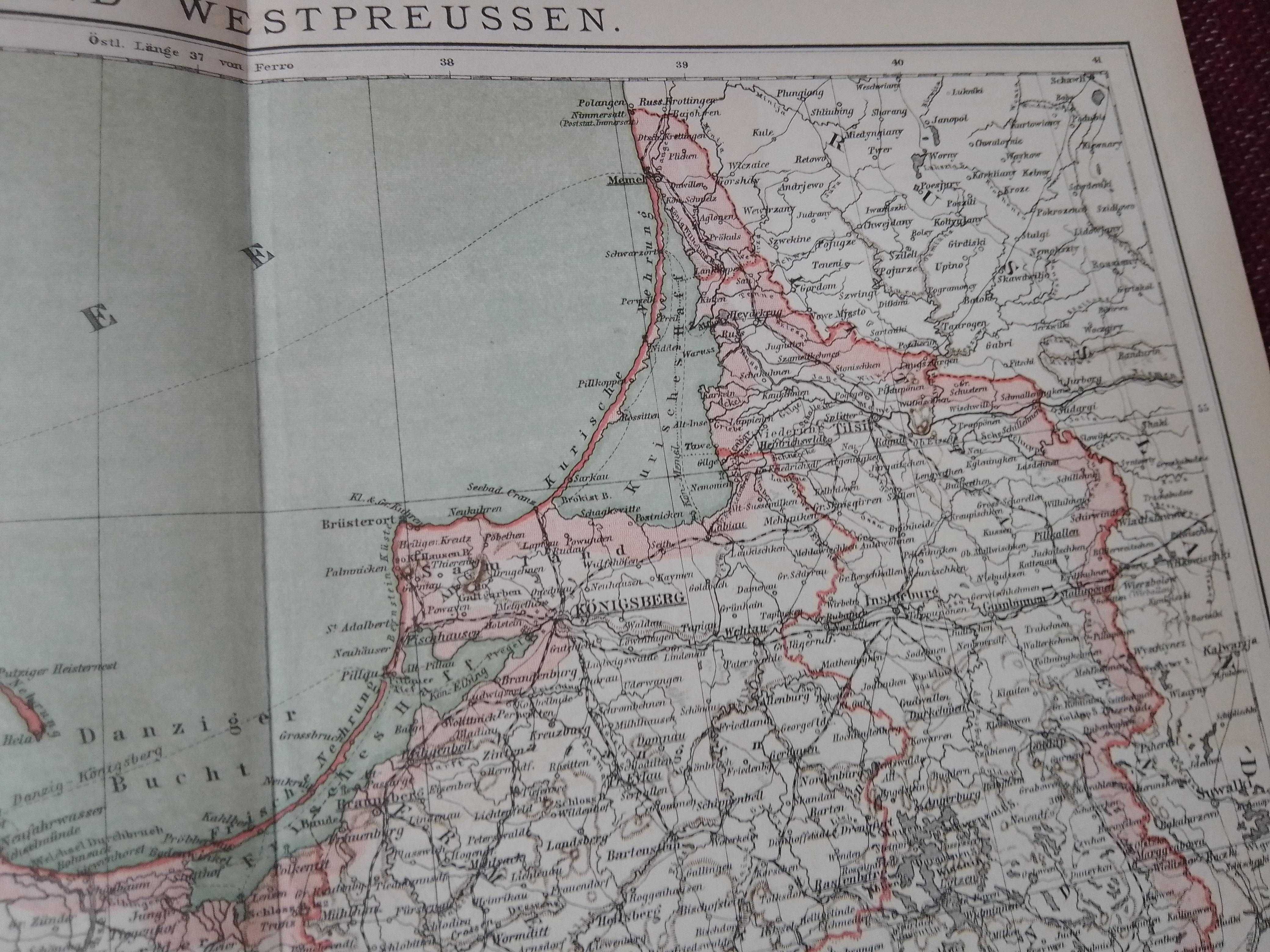 Prusy Wschodnie i Zachodnie  oryginalna XX . mapa do aranżacji