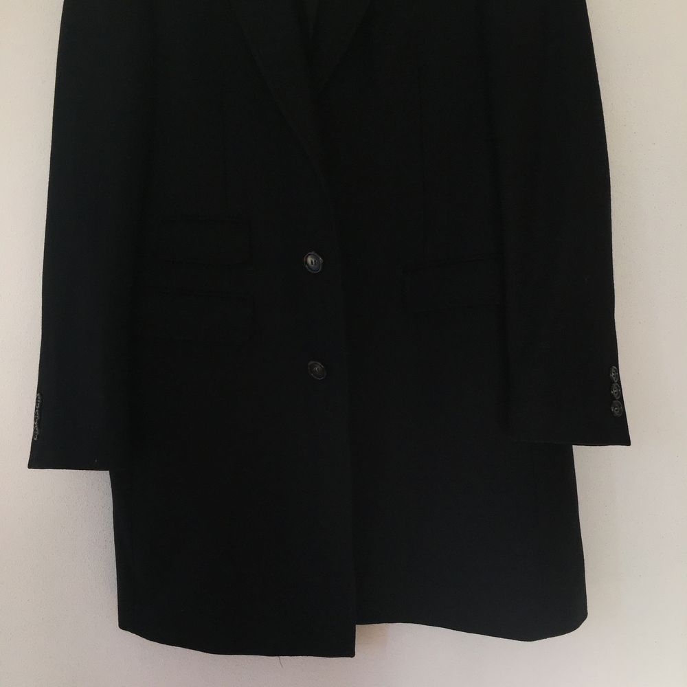 Czarny elegancki płaszcz płaszczyk wełniany klasyczny 100% wełna XL