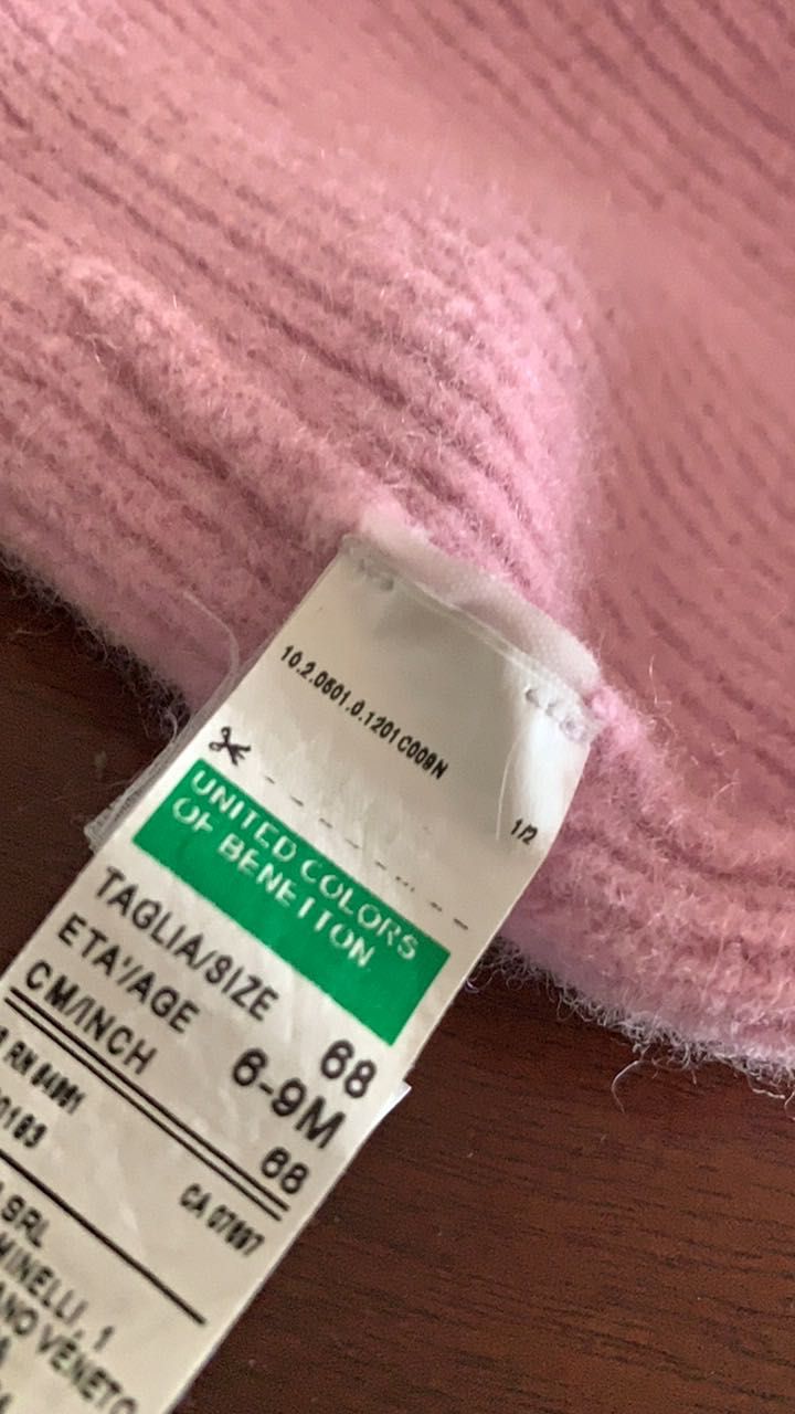 Gorro e cachecol rosa benetton 6-9 meses lá 70%