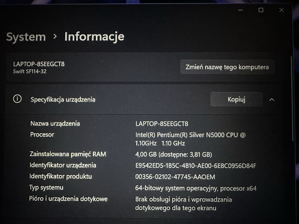 Laptop Acer Swift 1