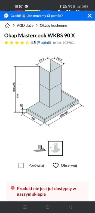 Okap kominowy Mastercook szer. 90 cm