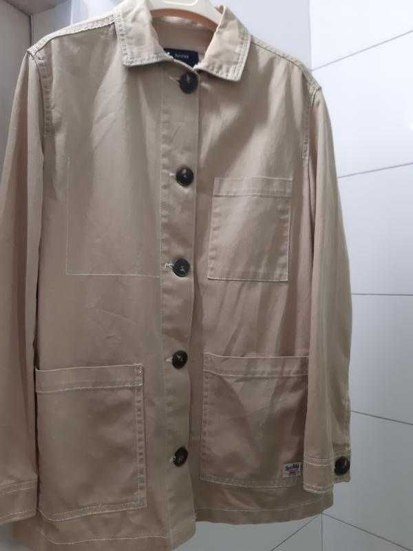 Котоновый пиджак на пуговицах рубашка куртка оверсайз цвета кэмел