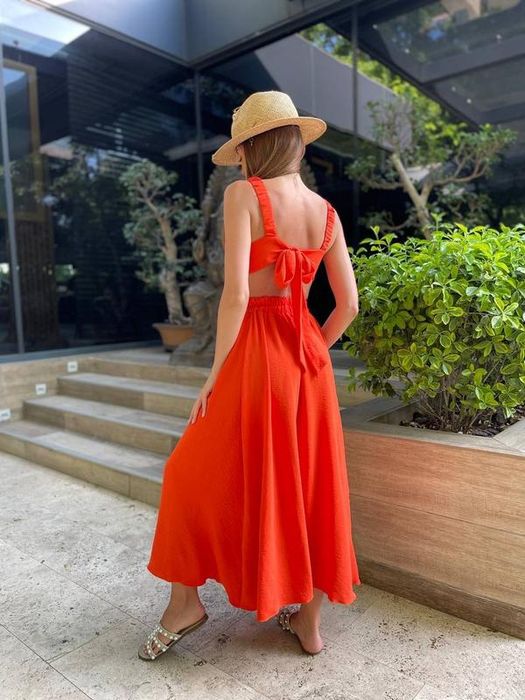 Оранжева довга літня сукня, розмір 42-44