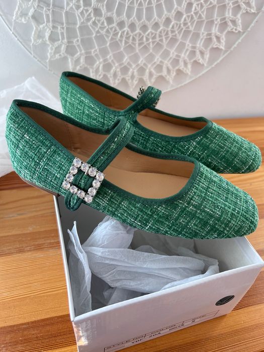 38 Sklep Nowe baleriny damskie tweedowe zielone XP317