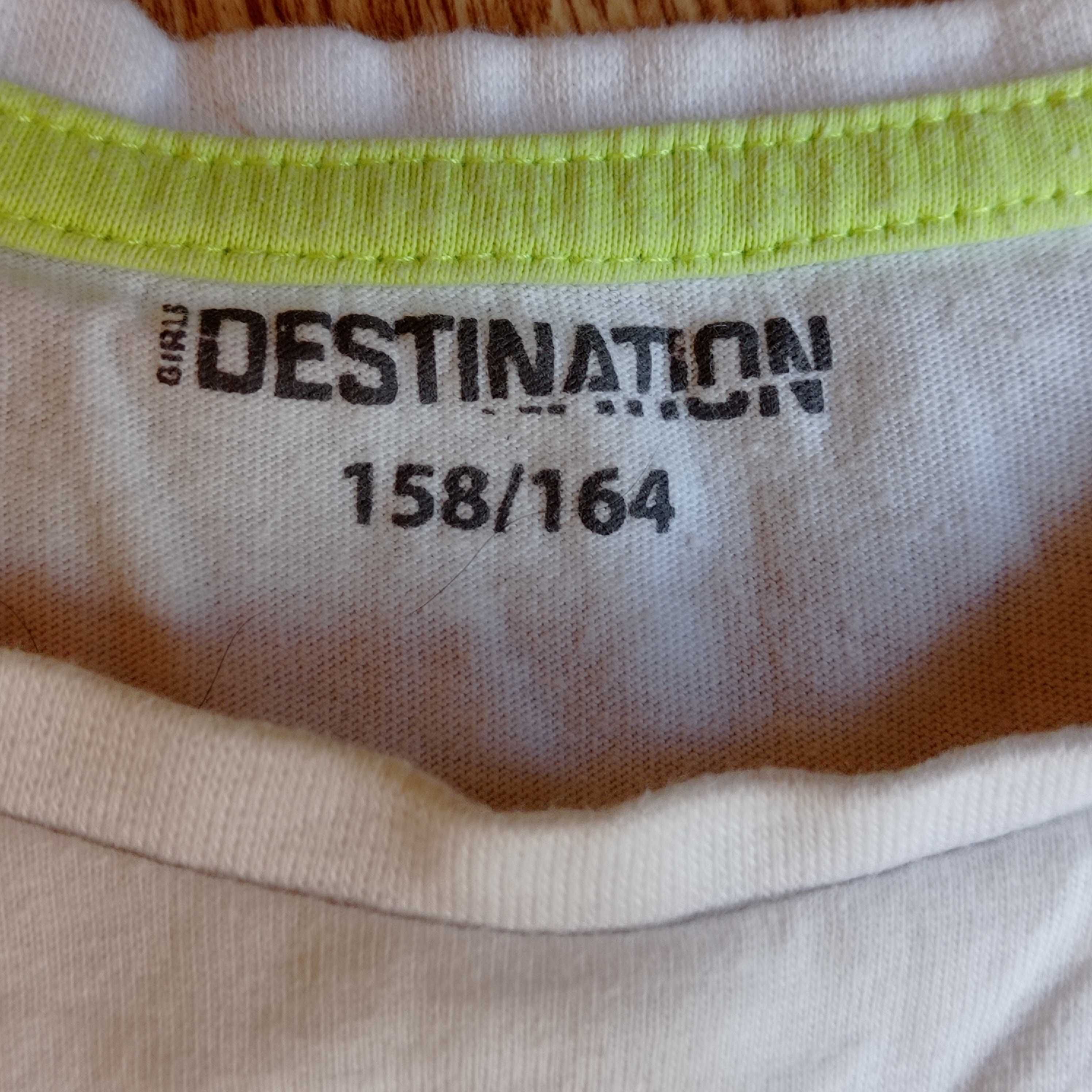 Destination biała koszulka t-shirt 158-164cm nadruk napis bawełna
