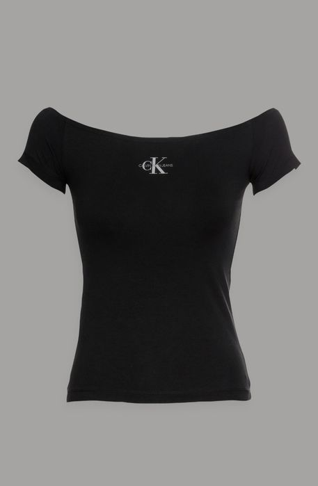 Calvin Klein Jeans MONOGRAM SLIM BARDOT TOP - T-shirt z nadrukiem r.M