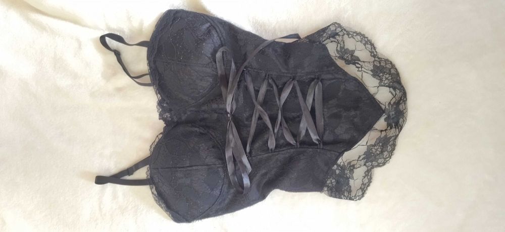 Gorset czarny z koronką seksowny bluzka gorsetowa