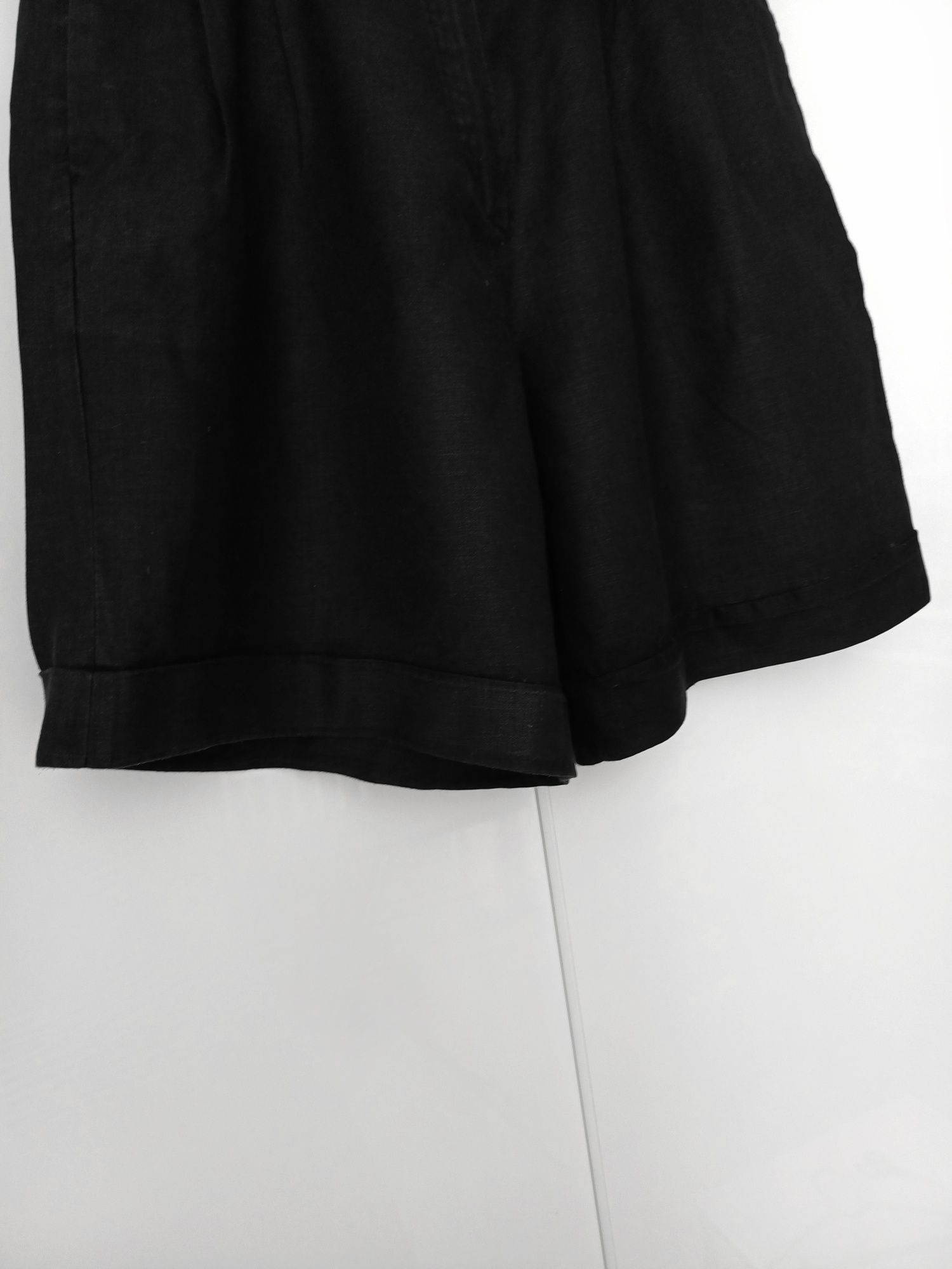 Massimo Dutti lniane spodenki 100% len czarne szorty z zakładkami
