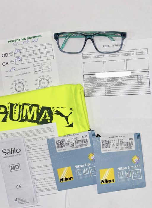 Окуляри для зору, Puma, лінзи Nikon, -1,25